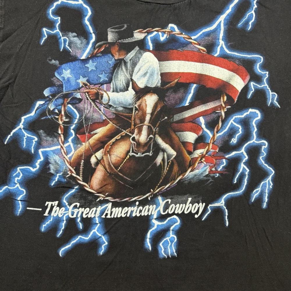 Vintage American Thunder Shirt Mens XL Black Great American Cowboy